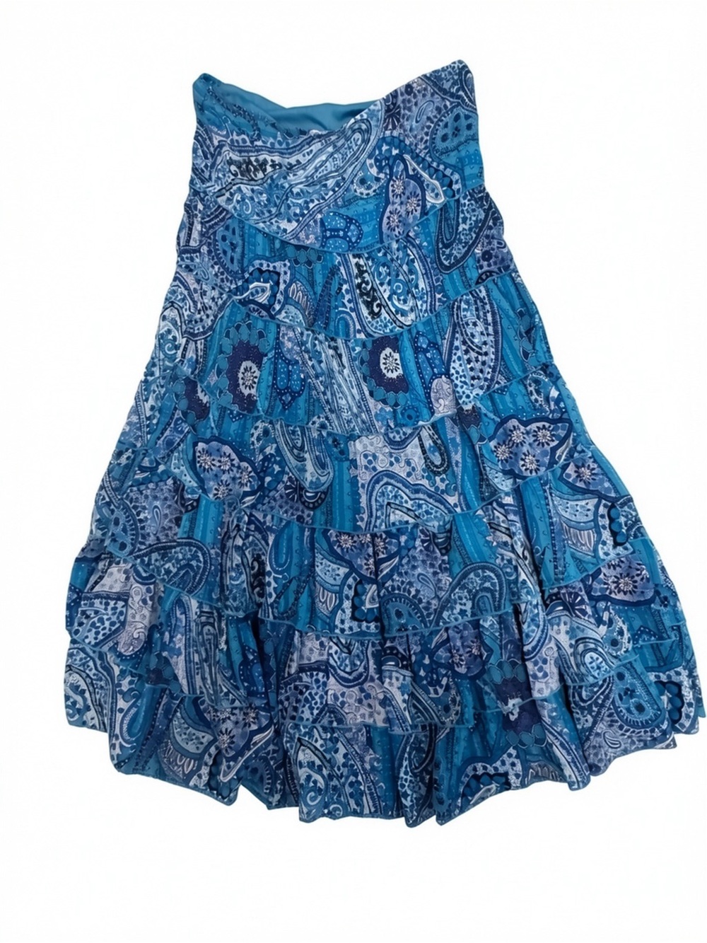 VINTAGE Women’s Blue Paisley Tiered Maxi Skirt